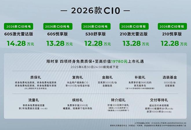两种动力+800V+激光雷达2026款零跑C10上市售1228万元起(图1)